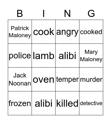 Lamb to the Slaughter Bingo Card