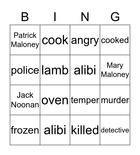 Lamb to the Slaughter Bingo Card
