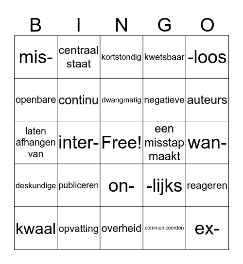 4B Woordenlijst H2 Bingo Card