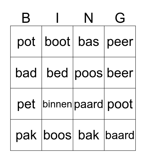 P of B Bingo Card