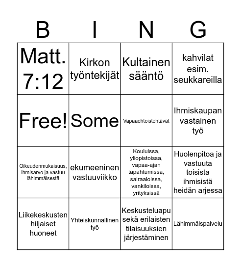Yhteiskunnallinen työ Bingo Card