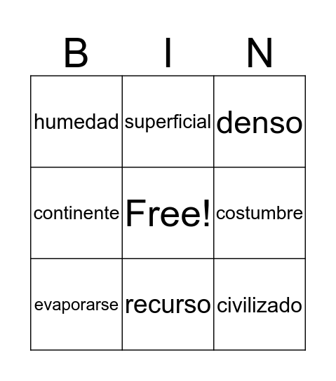 La Secuoya Roja Bingo Card