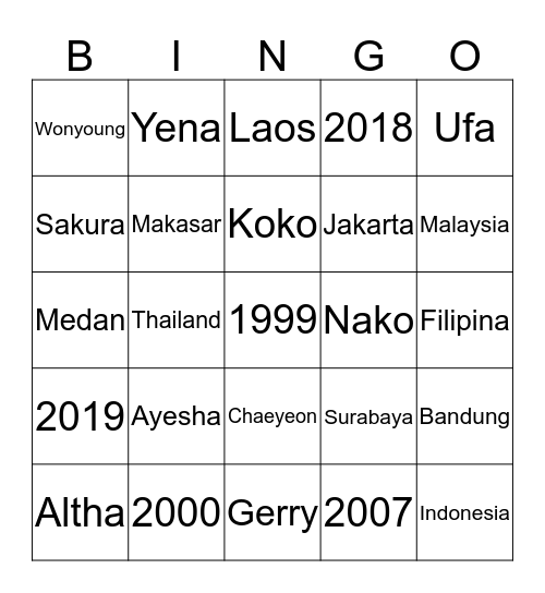 Ayesha's Bingo Card