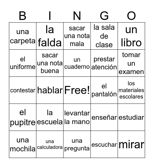 Capítulo 3 - Vocabulario Bingo Card