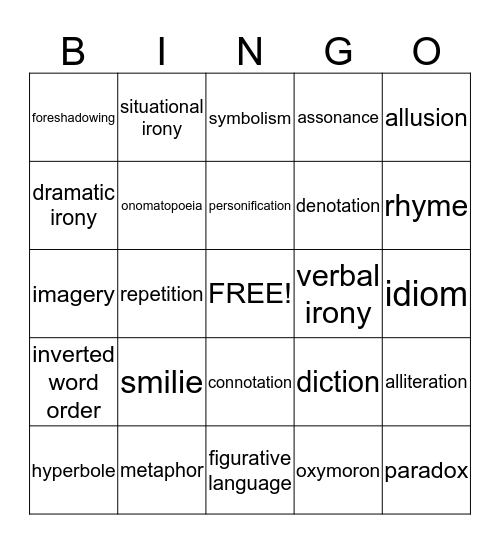 Figurative language Bingo Card