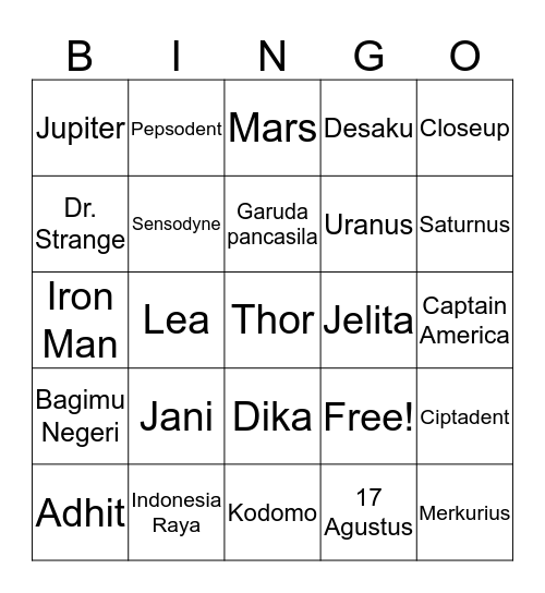 Untitled Bingo Card