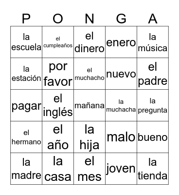 Semester 1 Vocab Review Bingo Card