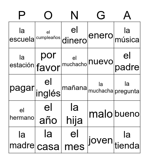 Semester 1 Vocab Review Bingo Card