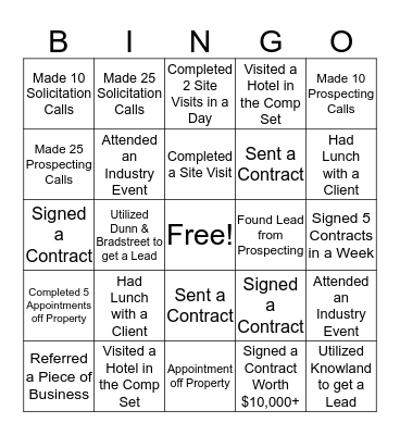 Sales B-I-N-G-O Bingo Card