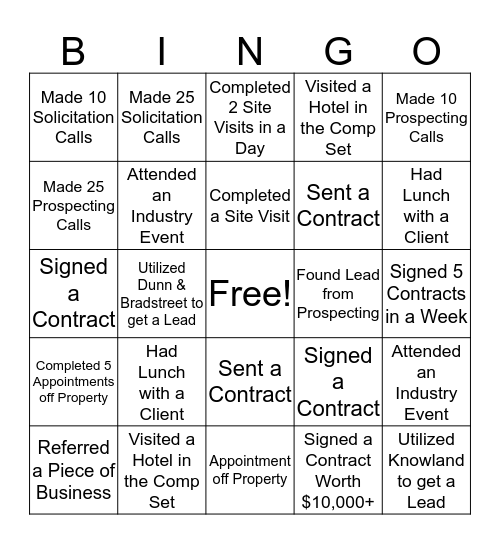 Sales B-I-N-G-O Bingo Card