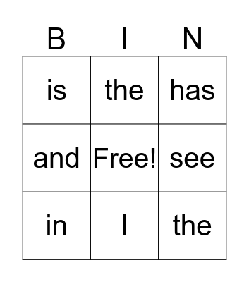 High Frequency Words January 2019 Bingo Card