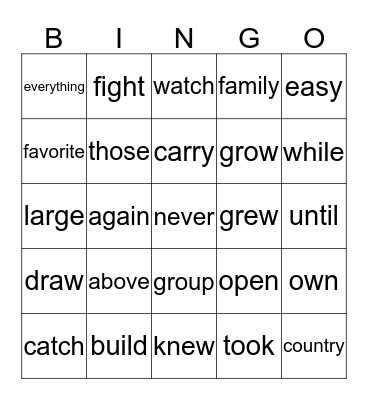 3rd Quarter Sight Words Bingo Card