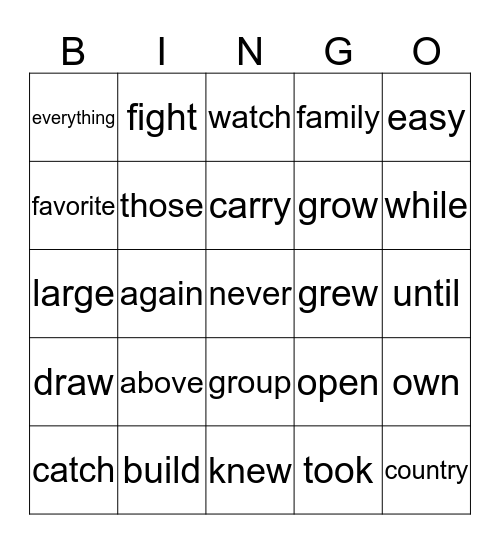 3rd Quarter Sight Words Bingo Card