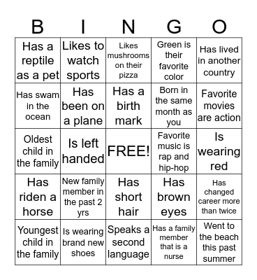 Getting-To-Know You BINGO Card