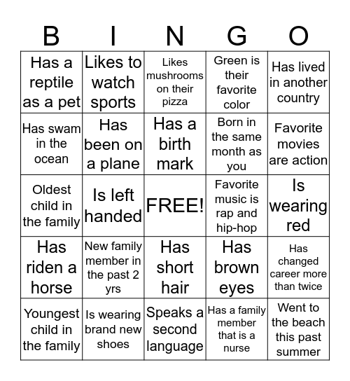 Getting-To-Know You BINGO Card