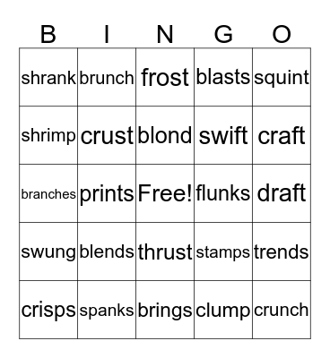 Blending 5 Sounds Bingo Card