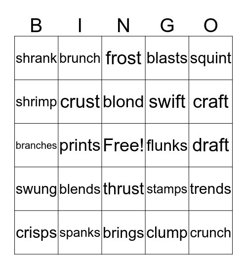 Blending 5 Sounds Bingo Card