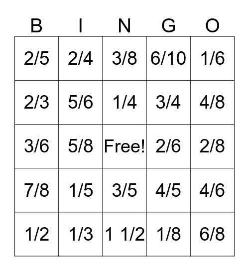 Fractions Bingo Card