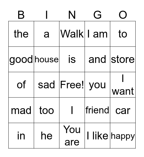 Frecuentes Palabras Bingo Card