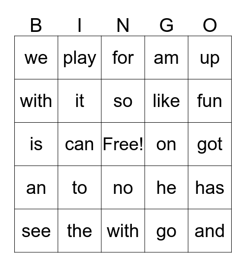 Sight Words - Jan. Bingo Card