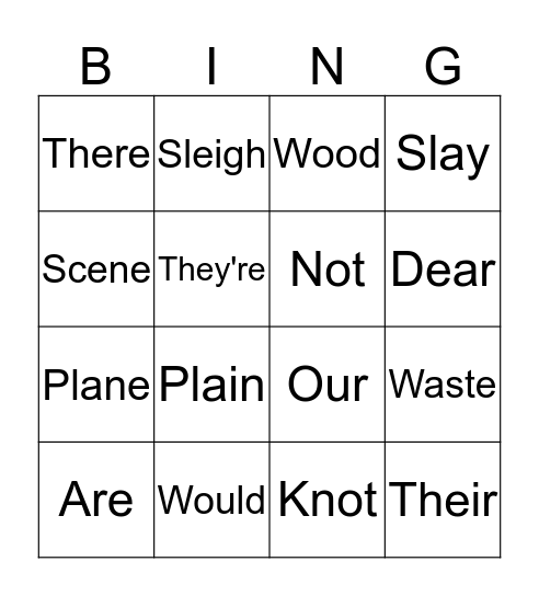 HOMOPHONES Bingo Card