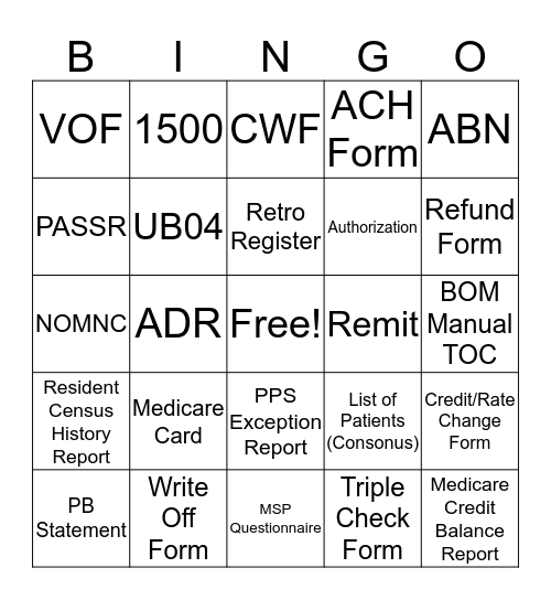 Billing Bingo Card