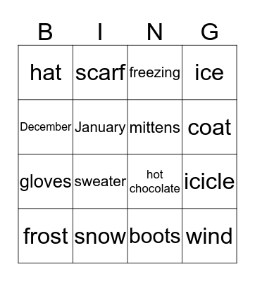 Winter Words Bingo Card