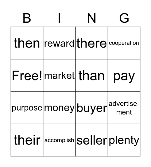 Vocabulary words unit 4.1 Bingo Card