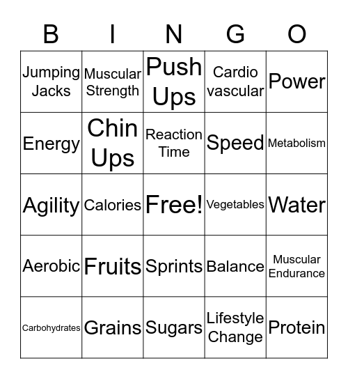 Fitness Frenzy Bingo Card