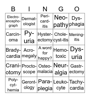 Medical Terms Bingo Card