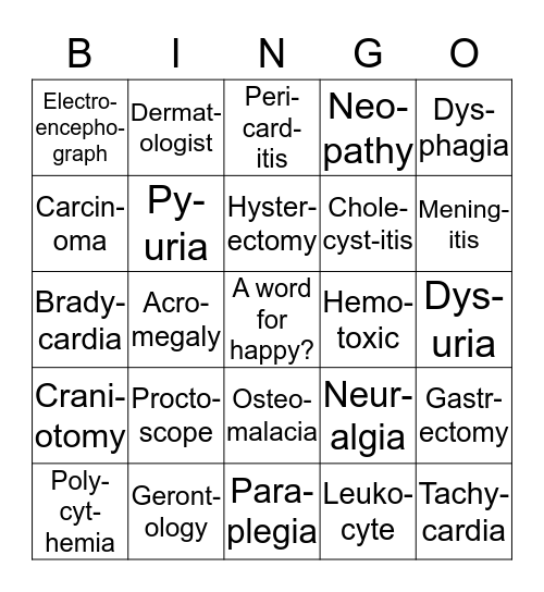 Medical Terms Bingo Card