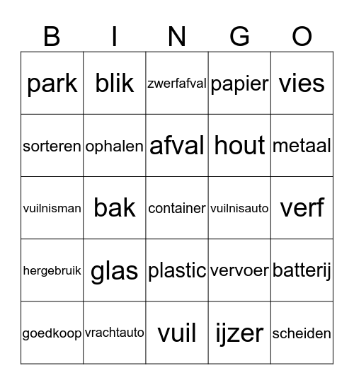 afval en vervoer Bingo Card