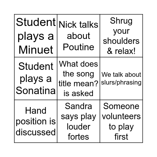 Piano Masterclass Bingo Card