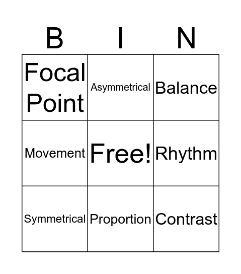 PRINCIPLES OF DESIGN Bingo Card