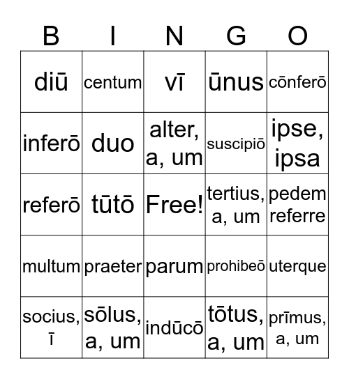 Latin Lesson 16-18 Bingo Card