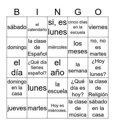 El Calendario Bingo Card
