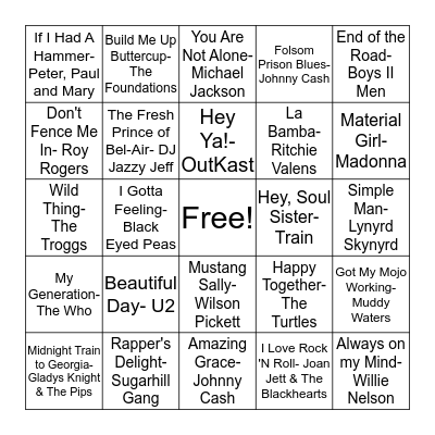 Music Bingo Card