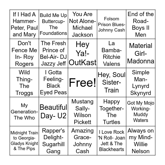 Music Bingo Card