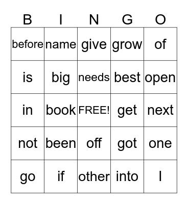 High Freaquency Bingo Card