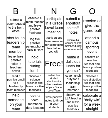 Positivity Challenge Bingo Card
