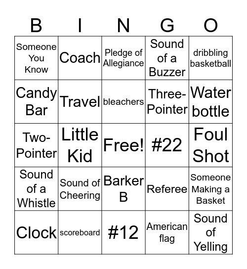 Basketball Bingo Card