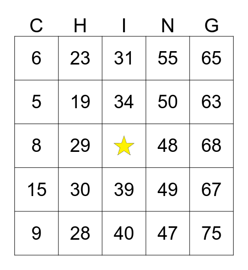 CHA Bingo Card