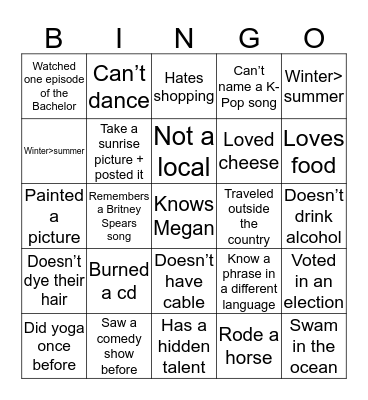 Meet someone who... Bingo Card