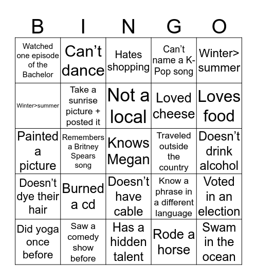 Meet someone who... Bingo Card