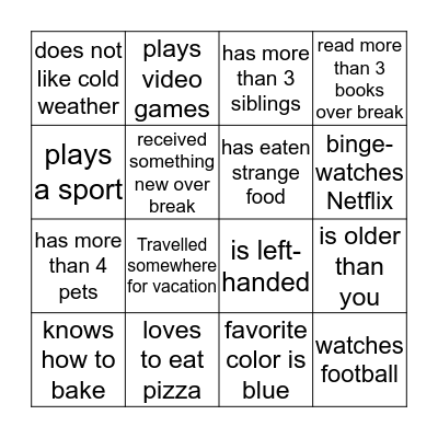 Person Scavenger Hunt Bingo Card
