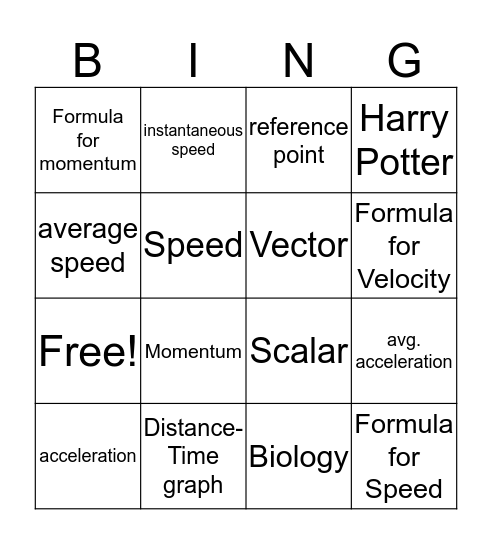 Scalar/Vector Bing Bingo Card