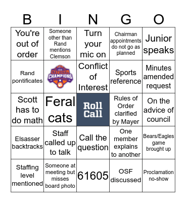 Peoria County Board BINGO - January 10, 2019 Bingo Card