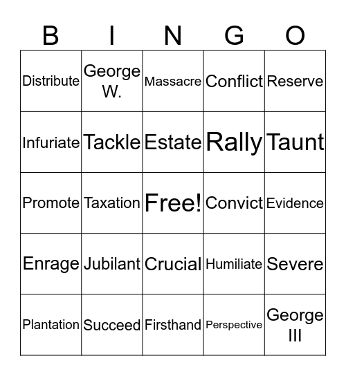 George Vs. George Vocabulary BINGO Card