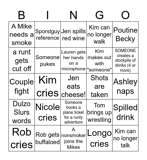 Jen and Rob's Wedding Bingo Card