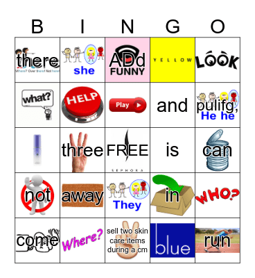 Sight Words Bingo Card